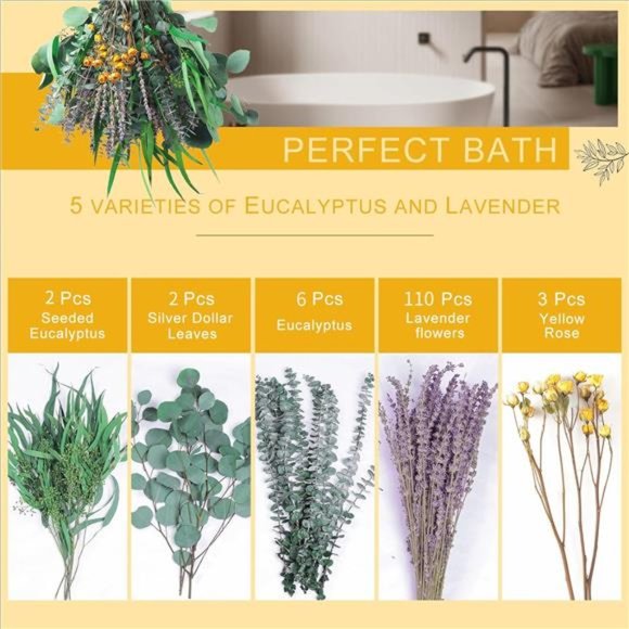 123 Pcs Mixed Real Dried Eucalyptus Stems - Lavender & Rose Flowers Bundles - Picture 4 of 6